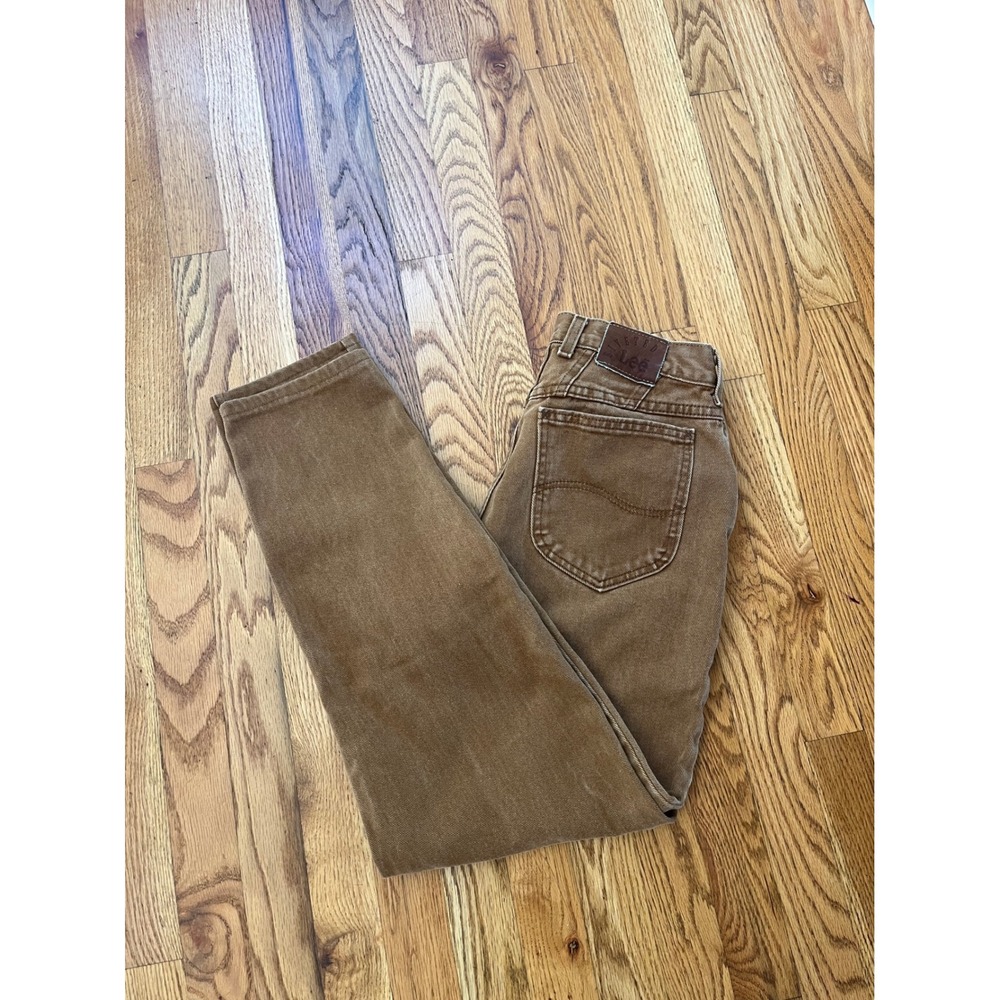Vintage Lee Riveted High Waisted Tapered Leg Jeans Brown Denim 28x28